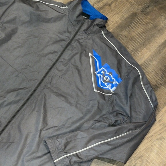 PONY GRAY zip Windbreaker jacket Drawstring hem Pockets blue white pony logo 2XL - Picture 16 of 16